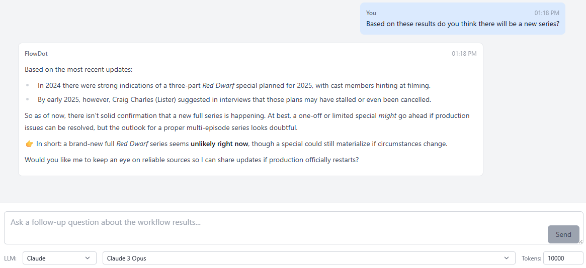 AI conversations about workflow results