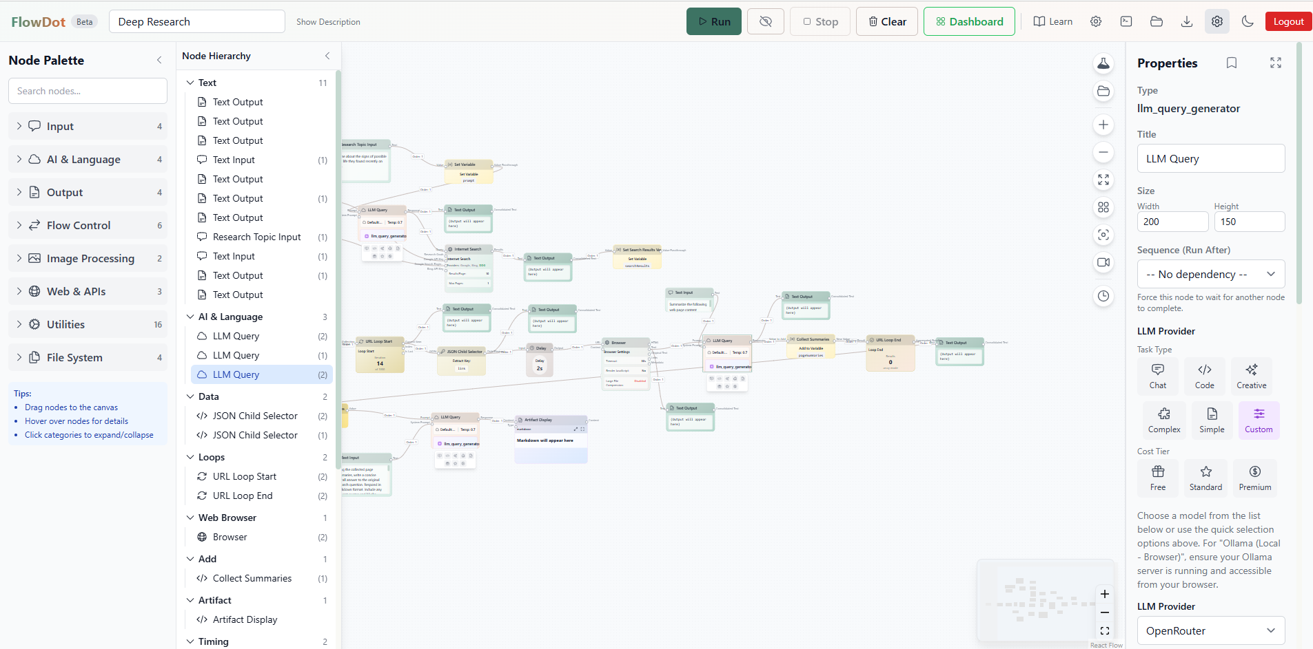Technical node editor interface