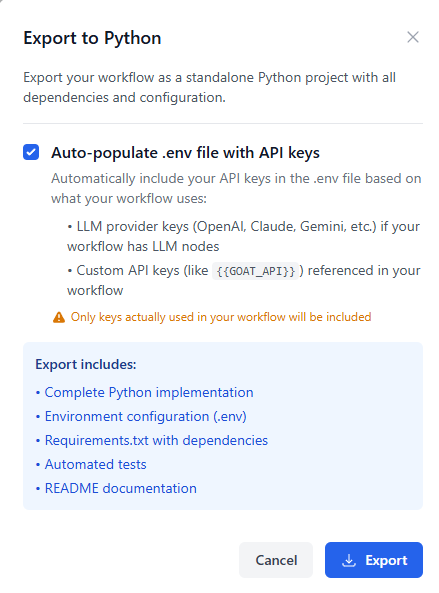 Export Configuration Modal